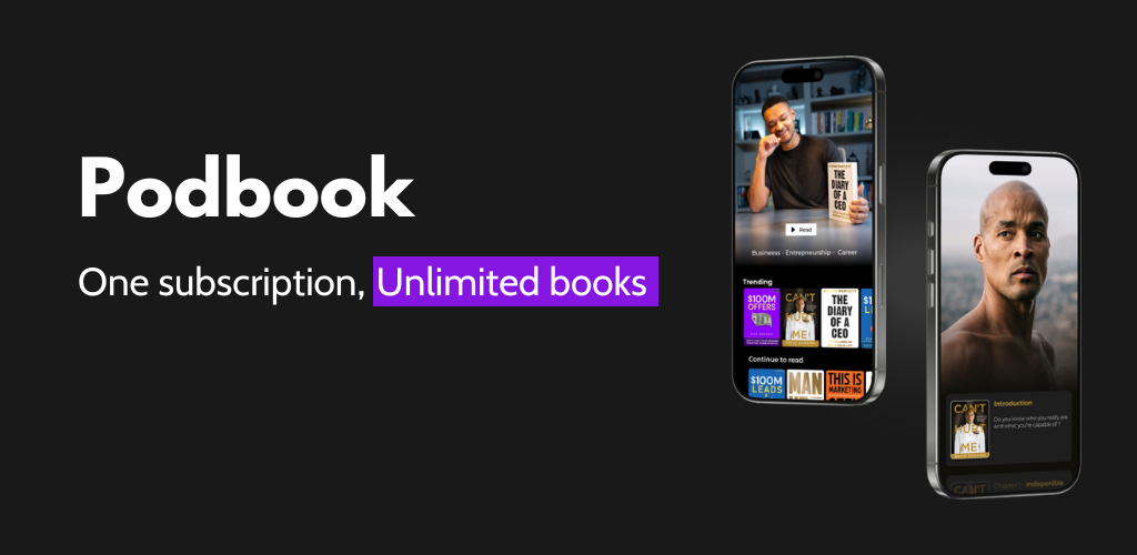 Podbook app interface showing unlimited books